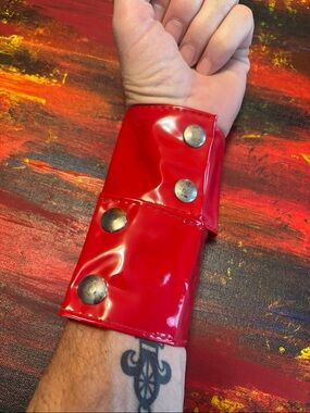 Red Snap-Button Vinyl Wrist Cuff with chrome snaps
